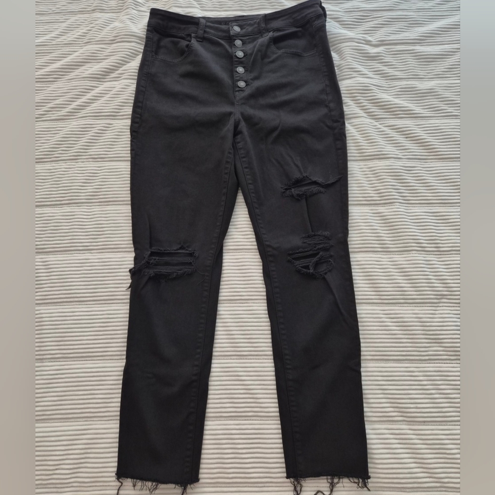 American Eagle Outfitters High Rise Black Distressed Jeans - Sz 12